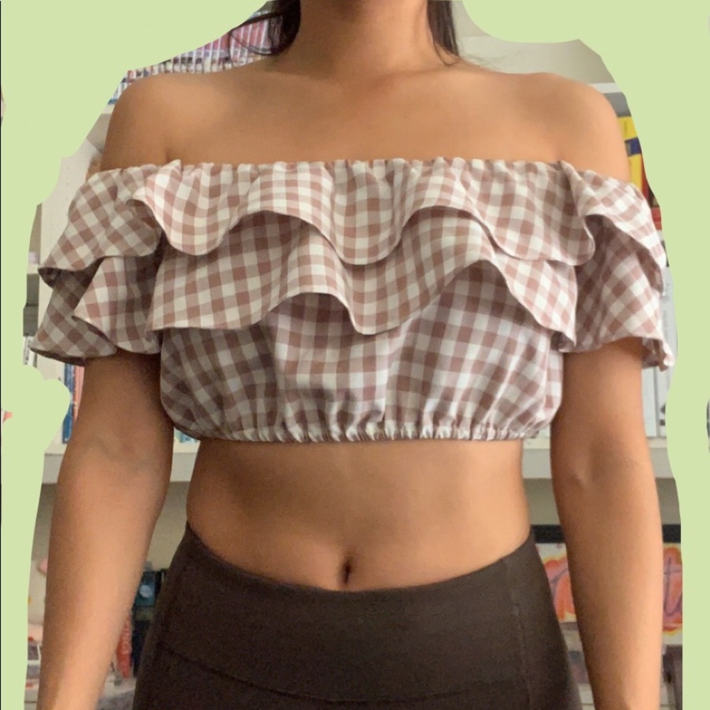 PLT off the shoulder checkered top